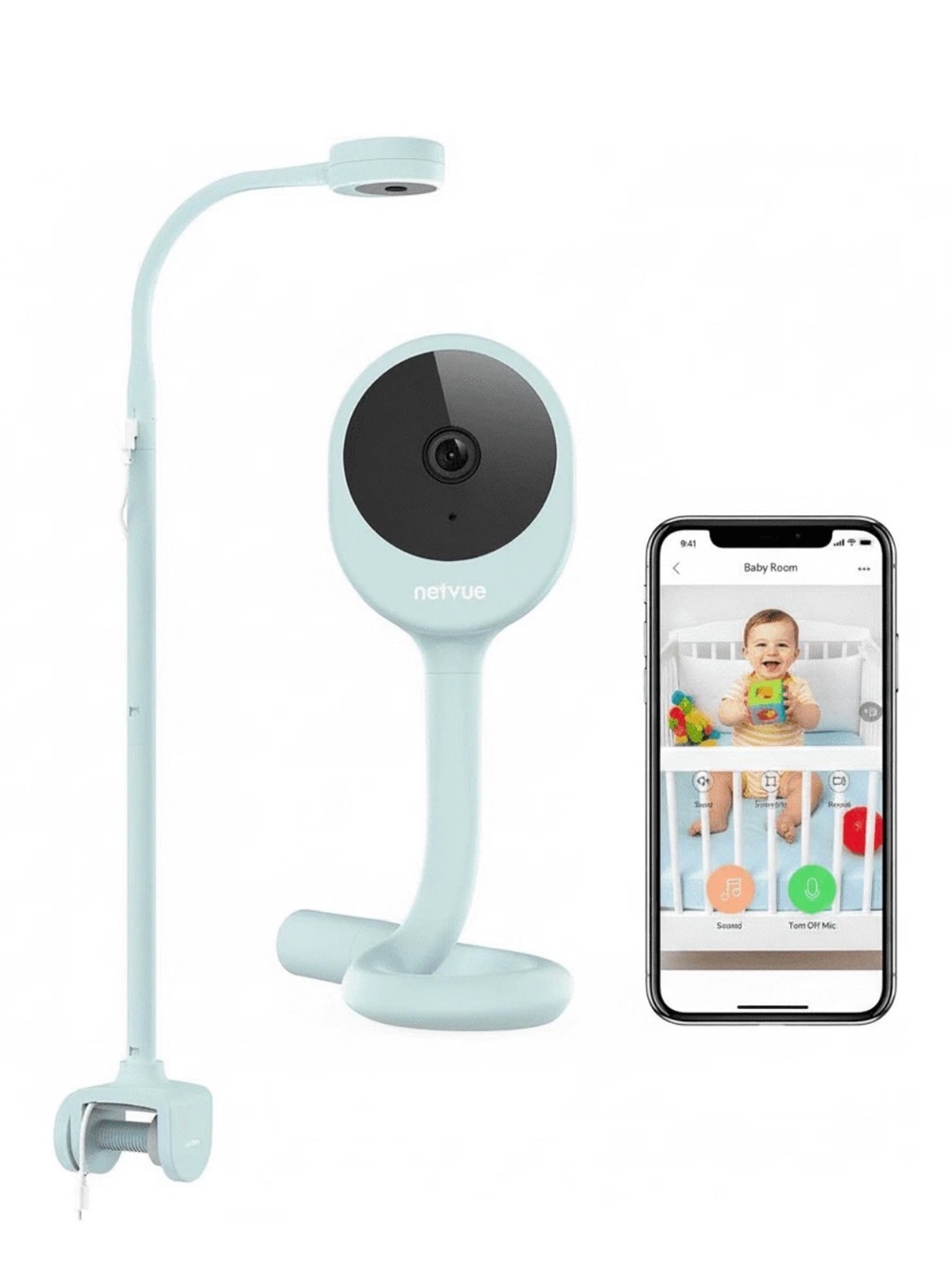 NEW NETVUE Peekababy Baby Camera Wireless Audio Adjustable Crib Mount Monitor Bl